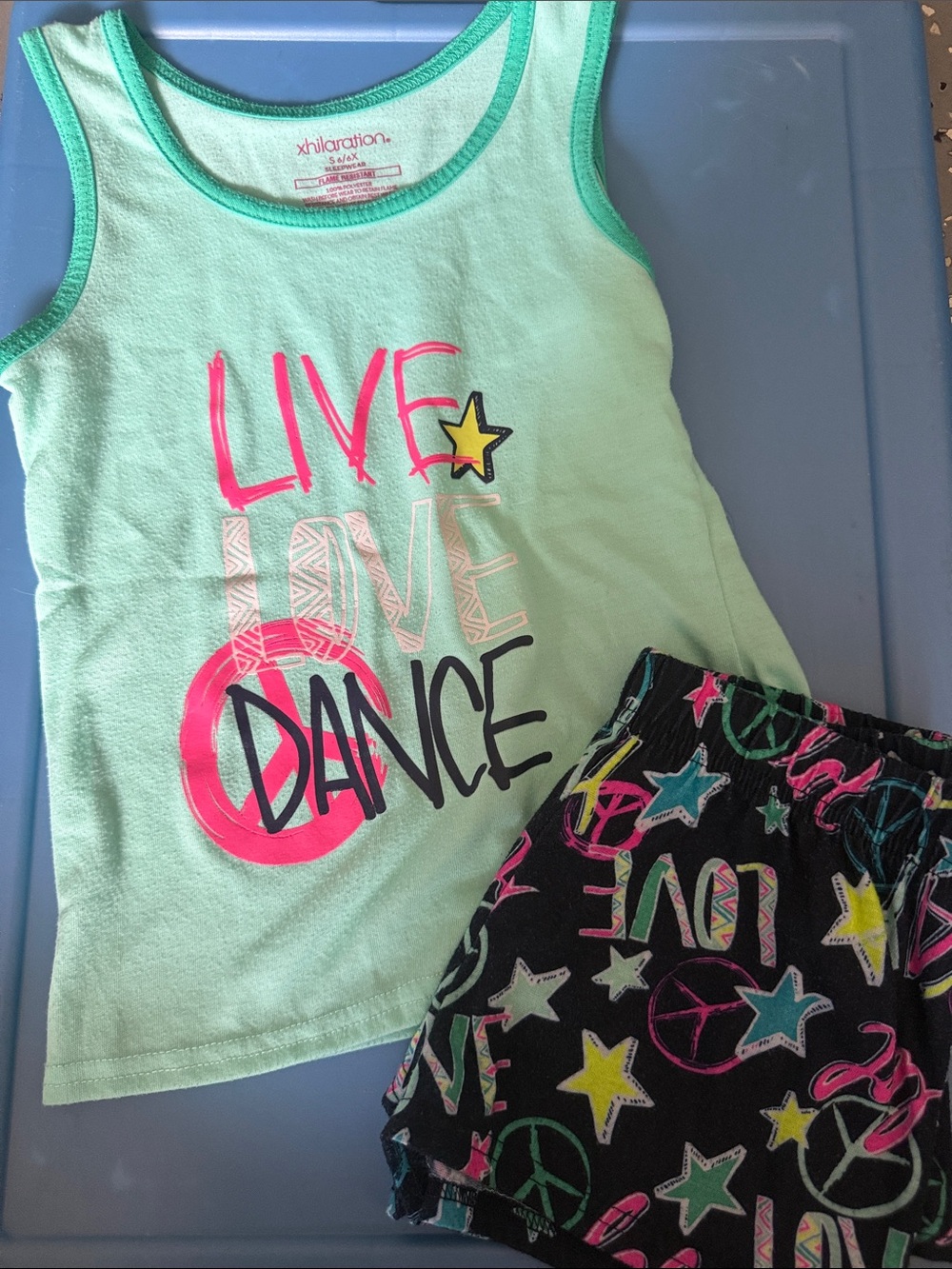 Xhilaration Mint Green Tank Top with Black Star & Peace Sign Shorts
